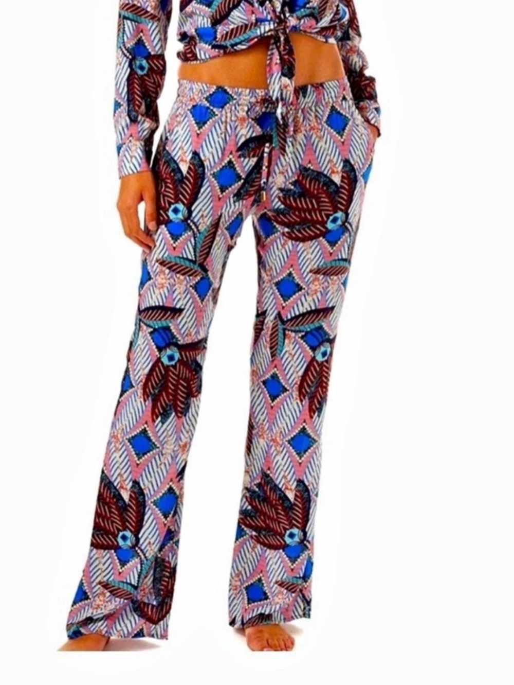 Melissa Odabash Geometric Wide Leg Pants in Blue & Red